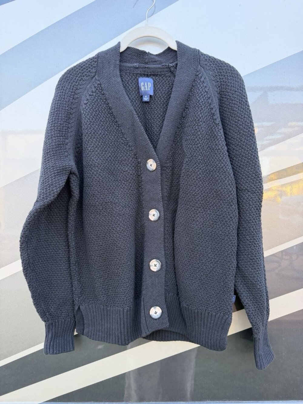 Vintage Y2K GAP black chunky-knit fisherman cardigan M academia comfy